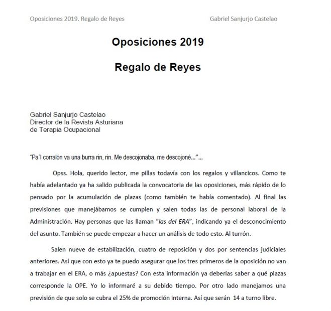 OPOSICIONES 2019, REGALO DE REYES. Gabriel Sanjurjo Castelao