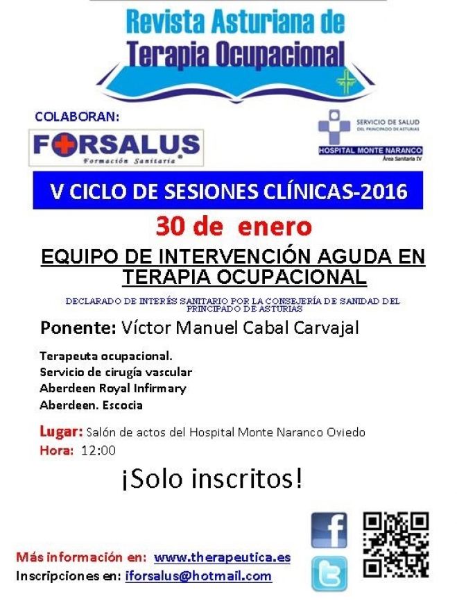 V CICLO DE SESIONES CLINICAS REVISTA ASTURIANA DE TERAPIA OCUPACIONAL